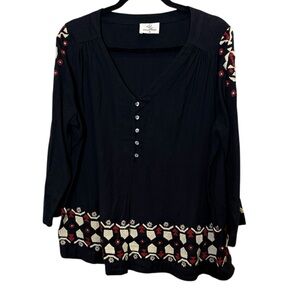 Stella Forest Women’s Marianna Black Embroidered Boho Scandinavian Top sz 12